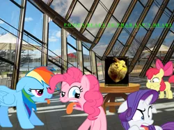 Size: 1024x768 | Tagged: semi-grimdark, artist:didgereethebrony, derpibooru import, apple bloom, pinkie pie, rainbow dash, rarity, pony, australia, canberra, digital art, display, display case, heart, obligatory pony, phar lap