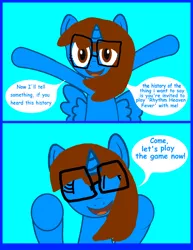 Size: 2550x3300 | Tagged: safe, artist:j5a4, artist:sandrag1, derpibooru import, edit, oc, oc:rainbowsandra, unofficial characters only, alicorn, pony, comic:party of one, alicorn oc, comic, fourth wall, glasses, looking at you, speech