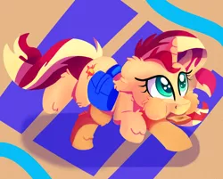Size: 2000x1610 | Tagged: safe, artist:discorded, derpibooru import, sunset shimmer, pony, unicorn, atg 2017, bread, cute, female, food, mare, mouth hold, newbie artist training grounds, running late, saddle bag, shimmerbetes, solo, toast