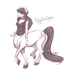 Size: 3494x3976 | Tagged: safe, artist:reganclaire, derpibooru import, octavia melody, anthro, centaur, earth pony, taur, unguligrade anthro, anthro centaur, breasts, cleavage, female, mare, ponytaur, simple background, solo, white background