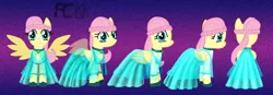 Size: 3450x1200 | Tagged: safe, artist:kelseyleah, derpibooru import, fluttershy, pony, alternate hairstyle, clothes, dress, solo