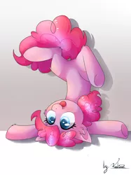 Size: 1280x1707 | Tagged: safe, artist:kaliner123, derpibooru import, pinkie pie, earth pony, pony, cute, diapinkes, featureless crotch, female, mare, silly, silly pony, solo, tongue out, upside down