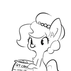 Size: 1650x1650 | Tagged: safe, artist:tjpones, derpibooru import, oc, oc:brownie bun, unofficial characters only, earth pony, pony, horse wife, black and white, chest fluff, chips, cute, ear fluff, food, grayscale, monochrome, simple background, solo, white background