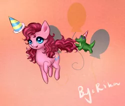 Size: 1300x1100 | Tagged: safe, artist:rikadiane, derpibooru import, gummy, pinkie pie, pony, hat, party hat