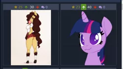 Size: 1366x768 | Tagged: suggestive, artist:galawaille, artist:skecchiart, derpibooru import, twilight sparkle, oc, oc:terra, unofficial characters only, anthro, earth pony, plantigrade anthro, derpibooru, :3, 3d, anthro oc, ass, blender, breasts, bubblegum, cel shading, clothes, female, food, gum, juxtaposition, juxtaposition win, lidded eyes, looking back, mare, meme, meta, no pupils, rear view, school uniform, smiling, solo