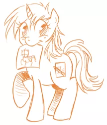 Size: 478x557 | Tagged: safe, artist:heart-of-stitches, derpibooru import, oc, oc:orange cane, unofficial characters only, pony, unicorn, female, mare, monochrome, mouth hold, paper, solo