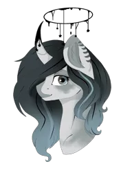 Size: 676x960 | Tagged: safe, artist:tinatina-8, derpibooru import, oc, unofficial characters only, pony, unicorn, bust, curved horn, female, halo, mare, portrait, simple background, solo, transparent background