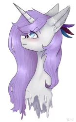 Size: 1280x2045 | Tagged: safe, artist:lastaimin, derpibooru import, oc, oc:hotah, unofficial characters only, pony, unicorn, blushing, bust, female, mare, melting, portrait, simple background, solo, white background