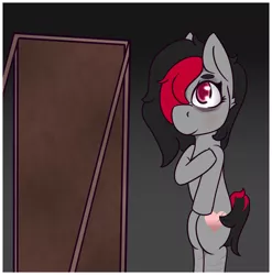 Size: 1006x1020 | Tagged: safe, artist:lazerblues, derpibooru import, oc, oc:miss eri, unofficial characters only, pony, bipedal, mirror, scar, solo