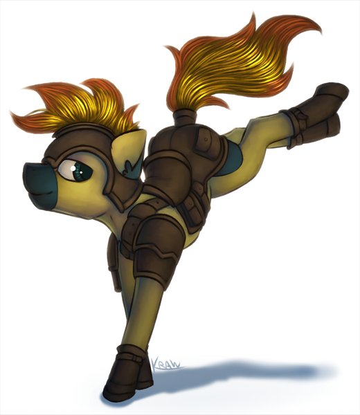 Size: 1781x2056 | Tagged: safe, artist:marsminer, derpibooru import, oc, oc:yaktan, unofficial characters only, pony, armor, boots, boots on hooves, helmet, male, mane, saddle, saddle bag, shoes, smiling, solo, tack, tail