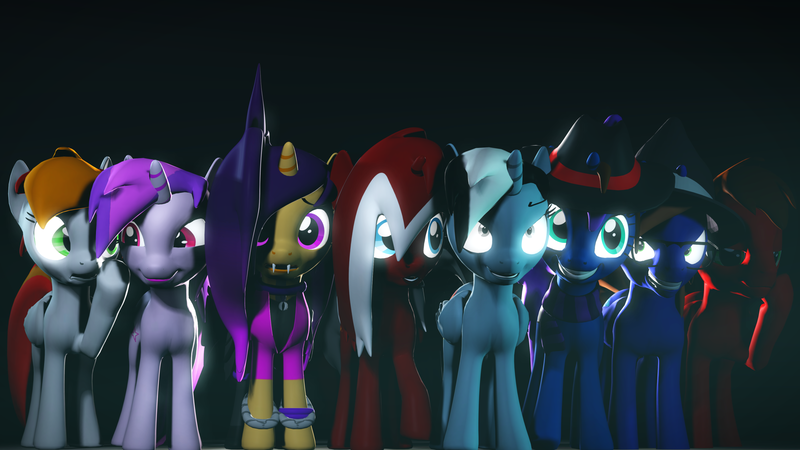 Size: 2560x1440 | Tagged: safe, artist:jollyoldcinema, derpibooru import, oc, unofficial characters only, pony, channel, group, solo, youtube