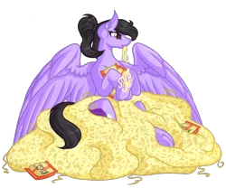 Size: 6000x5000 | Tagged: safe, artist:amazing-artsong, derpibooru import, oc, oc:quilly, unofficial characters only, pegasus, pony, absurd resolution, commission, female, food, mare, noodles, pasta, ramen, simple background, solo, transparent background
