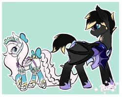 Size: 1280x1024 | Tagged: safe, artist:pastel-pony-princess, derpibooru import, oc, oc:midnight archer, oc:sylphie, unofficial characters only, bat pony, pony, bow, bridle, clothes, garters, hair bow, headdress, heart eyes, maid, night guard, socks, tack, tail bow, wingding eyes