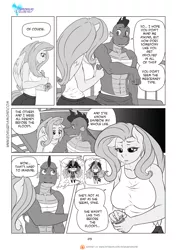 Size: 1200x1697 | Tagged: abs, anthro, artist:pia-sama, bandage, breasts, busty fluttershy, clothes, comic, comic:rogue diamond, derpibooru import, dragon, female, fluttershy, mare, monochrome, older, older spike, pegasus, safe, speech bubble, spike