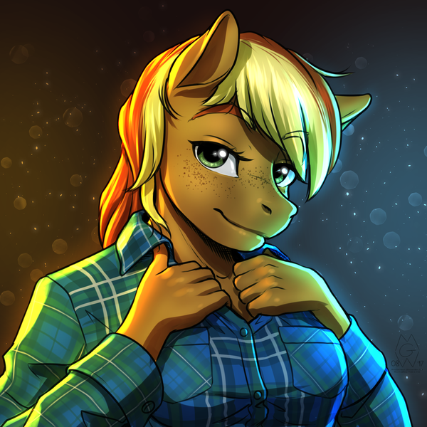 Size: 1900x1900 | Tagged: anthro, artist:mykegreywolf, clothes, cute, derpibooru import, female, freckles, handsome, mare, oc, oc:creekseed, plaid, plaid shirt, safe, shirt, solo, unofficial characters only