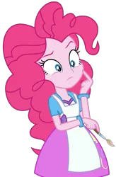 Size: 2283x3488 | Tagged: safe, artist:sketchmcreations, derpibooru import, pinkie pie, eqg summertime shorts, equestria girls, the art of friendship, apron, clothes, female, paintbrush, simple background, solo, thinking, transparent background, vector