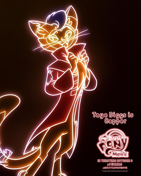 Size: 1500x1875 | Tagged: abyssinian, anthro, black background, capper dapperpaws, cat, clothes, coat, derpibooru import, digitigrade anthro, male, movie poster, my little pony logo, my little pony: the movie, official, poster, safe, simple background, solo, taye diggs