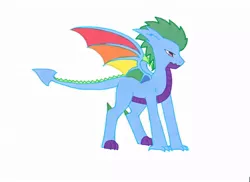 Size: 1024x746 | Tagged: artist:ocean-drop, colored wings, derpibooru import, dracony, hybrid, interspecies offspring, kirin, male, multicolored wings, oc, oc:chromatic colors, offspring, parent:rainbow dash, parent:spike, parents:rainbowspike, rainbow wings, safe, simple background, unofficial characters only, white background