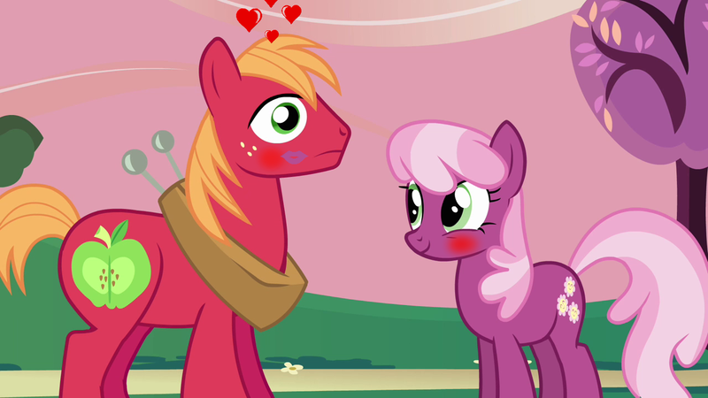 Size: 1280x720 | Tagged: safe, artist:rozyfly10, derpibooru import, edit, edited screencap, screencap, big macintosh, cheerilee, earth pony, pony, blushing, cheerimac, female, kiss mark, lipstick, male, mare, shipping, smiling, stallion, straight