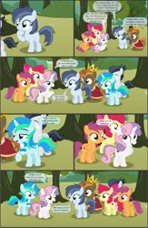 Size: 4551x7001 | Tagged: safe, artist:cyanlightning, derpibooru import, apple bloom, button mash, rumble, scootaloo, shady daze, sweetie belle, oc, oc:cyan lightning, alicorn, earth pony, pegasus, pony, unicorn, comic:cyan's adventure, .svg available, absurd resolution, apple, apple tree, buttoncorn, colt, comic, cutie mark crusaders, female, filly, food, king button mash, male, rule 63, tree, vector