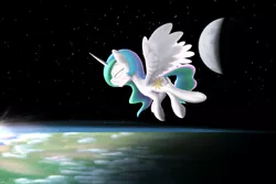 Size: 3000x2000 | Tagged: safe, artist:stillwaterspony, derpibooru import, princess celestia, alicorn, pony, atg 2017, eyes closed, female, floating, meditating, moon, newbie artist training grounds, orbit, planet, ponies in space, solo, space, stars