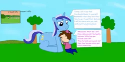 Size: 1024x512 | Tagged: safe, artist:04startycornonline88, derpibooru import, minuette, human, pony, unicorn, comforting, female, gravestone, implied death, implied suicide, male, mare, the fairly oddparents, timmy turner, tree