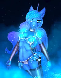 Size: 3024x3840 | Tagged: alicorn, anthro, armor, artist:gamermac, breasts, clothes, color porn, derpibooru import, female, garter belt, looking at you, mare, night, princess luna, socks, solo, solo female, stars, suggestive, thigh highs, unconvincing armor