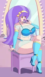 Size: 828x1400 | Tagged: suggestive, artist:annon, derpibooru import, aqua blossom, equestria girls, background human, big breasts, bimbo, breasts, busty aqua blossom, chubby, cleavage, female, high heels, human coloration, looking at you, sexy, shoes, solo, solo female, stupid sexy aqua blossom, thick, thighs, thunder thighs