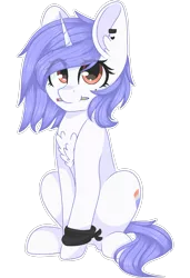 Size: 2048x3000 | Tagged: safe, artist:cinnamontee, derpibooru import, oc, oc:drawing heart, unofficial characters only, pony, unicorn, chest fluff, ear piercing, earring, female, high res, jewelry, mare, mouth hold, pencil, piercing, simple background, sitting, solo, transparent background