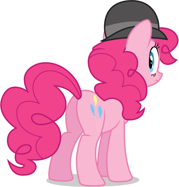 Size: 3510x3660 | Tagged: safe, artist:tomfraggle, derpibooru import, pinkie pie, earth pony, pony, mmmystery on the friendship express, bowler hat, female, hat, high res, looking back, mare, plot, simple background, solo, transparent background, vector