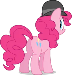 Size: 3510x3660 | Tagged: safe, artist:tomfraggle, derpibooru import, pinkie pie, earth pony, pony, mmmystery on the friendship express, bowler hat, female, hat, high res, looking back, mare, plot, simple background, solo, transparent background, vector