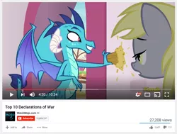 Size: 1750x1322 | Tagged: derpibooru import, derpy hooves, discovery family logo, dragon, edit, everything is ruined, food, meme, muffin, princess ember, pure unfiltered evil, safe, screencap, top 10 anime list parody, triple threat, watchmojo.com, you monster, youtube