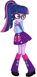 Size: 3882x8000 | Tagged: safe, artist:wawtoons, derpibooru import, sci-twi, twilight sparkle, equestria girls, absurd resolution, boots, clothes, clothes swap, female, glasses, leg warmers, shoes, simple background, skirt, socks, solo, transparent background, vector