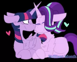 Size: 619x500 | Tagged: safe, artist:brilliantmonth, derpibooru import, starlight glimmer, twilight sparkle, twilight sparkle (alicorn), alicorn, pony, unicorn, black background, blushing, boop, cuddling, cute, eyes closed, female, floppy ears, glimmerbetes, lesbian, mare, noseboop, shipping, simple background, twiabetes, twistarlight