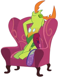 Size: 5890x7816 | Tagged: absurd resolution, artist:pink1ejack, chair, changedling, changeling, cute, derpibooru import, eyes closed, king thorax, king thorax the fabulous, relaxing, safe, simple background, smiling, solo, thorax, transparent background, triple threat, vector