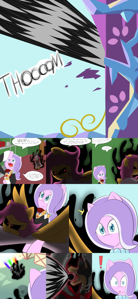 Size: 2400x5200 | Tagged: safe, artist:jake heritagu, derpibooru import, diamond tiara, scootaloo, oc, oc:hades, oc:lightning blitz, pegasus, pony, comic:ask motherly scootaloo, aura, baby, baby pony, clothes, colt, comic, dialogue, dress, energy blast, holding a pony, male, motherly scootaloo, offspring, older, older scootaloo, parent:rain catcher, parent:scootaloo, parents:catcherloo, red eyes, speech bubble, tuxedo, twilight's castle