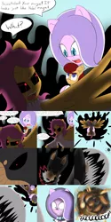 Size: 2400x4800 | Tagged: safe, artist:jake heritagu, derpibooru import, diamond tiara, scootaloo, oc, oc:hades, pony, comic:ask motherly scootaloo, aura, clothes, comic, dress, energy blast, explosion, motherly scootaloo, red eyes