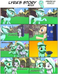 Size: 3928x4932 | Tagged: safe, artist:goatcanon, derpibooru import, berry punch, berryshine, doctor whooves, flitter, lyra heartstrings, pinkie pie, rainbow dash, time turner, pony, comic:lyra's story, 3d, comic, crossover, doctor who, gameboy advance, source filmmaker, tardis