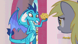 Size: 640x360 | Tagged: angry, animated, derpibooru import, derpy hooves, discovery family logo, dragon, edit, editor:squeaky-belle, epic rage time, everything is ruined, eye twitch, food, gif, muffin, muffins fuel, now you fucked up, princess ember, pure unfiltered evil, safe, screencap, there will be blood, this will not end well, triple threat, you dun goofed, you monster