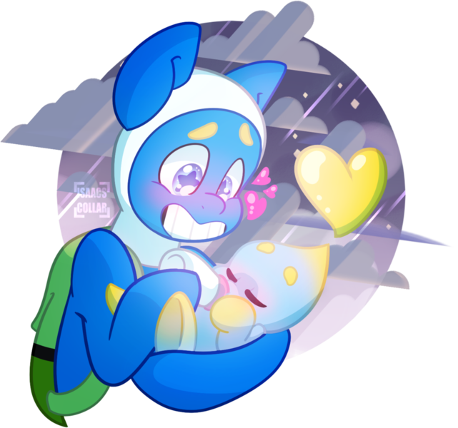 Size: 1024x958 | Tagged: safe, artist:isaacs-collar, derpibooru import, oc, oc:finn the pony, ponified, chao, pony, adventure time, baby bottle, crossover, finn the human, image, png, rain, simple background, sonic the hedgehog, sonic the hedgehog (series), stormcloud, transparent background