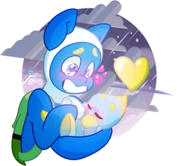 Size: 1024x958 | Tagged: safe, artist:isaacs-collar, derpibooru import, oc, oc:finn the pony, ponified, chao, pony, adventure time, baby bottle, crossover, finn the human, image, png, rain, simple background, sonic the hedgehog, sonic the hedgehog (series), stormcloud, transparent background