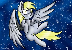 Size: 5000x3500 | Tagged: safe, artist:sunrise-shine-02, derpibooru import, derpy hooves, pegasus, pony, absurd resolution, atg 2017, female, floating, mare, newbie artist training grounds, solo, space, spread wings, stars, wings