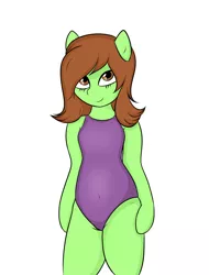 Size: 1794x2359 | Tagged: artist:nero9, clothes, cute, derpibooru import, female, oc, oc:cedar, one-piece swimsuit, safe, semi-anthro, solo, swimsuit, unofficial characters only