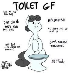 Size: 1500x1500 | Tagged: artist:anontheanon, but why, derpibooru import, faic, ideal gf, meme, oc, oc:kohlette, original species, simple background, solo, suggestive, toilet, toilet pony, unofficial characters only, vulgar, wat, white background, wide hips
