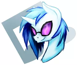 Size: 1649x1393 | Tagged: safe, artist:thatonegib, derpibooru import, vinyl scratch, pony, unicorn, bust, cutie mark background, daily sketch, female, glasses, mare, portrait, simple background, smiling, solo, white background