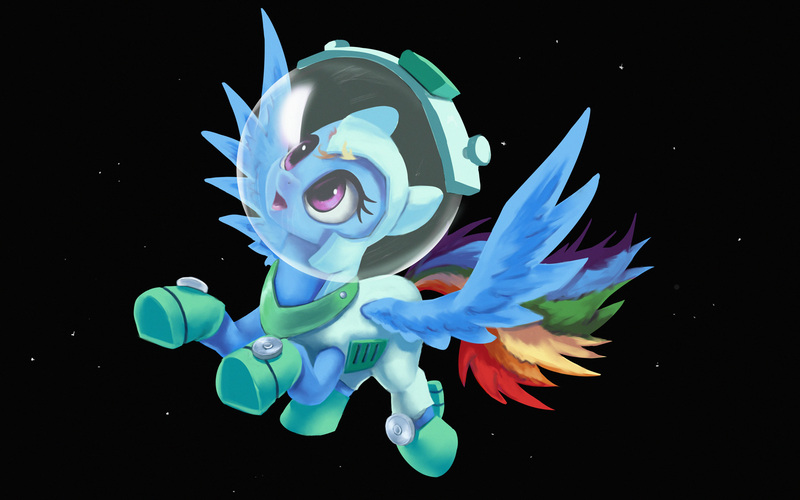 Size: 1500x938 | Tagged: safe, artist:egn, derpibooru import, rainbow dash, pegasus, pony, astrodash, astronaut, atg 2017, clothes, costume, equestria daily exclusive, newbie artist training grounds, open mouth, solo, space, spacesuit, spread wings, stars, wings