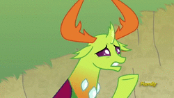 Size: 1024x576 | Tagged: safe, derpibooru import, screencap, princess ember, thorax, changedling, changeling, dragon, triple threat, animated, assertive, blinking, cute, discovery family logo, female, finger, king thorax, male, shhh, shipping fuel, shush, sound, teaching, thorabetes, webm