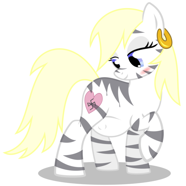 Size: 1280x1280 | Tagged: safe, artist:mooksnspooks, derpibooru import, oc, oc:aryanne, unofficial characters only, earth pony, pony, aryanne getting striped, blushing, bodypaint, cute, degeneracy, ear piercing, earring, female, gazing, heresy, jewelry, lidded eyes, looking back, mare, modified, nazi, piercing, pregnant, proud, race traitor, raised hoof, sensibly-proportioned pregnancy, simple background, smiling, solo, striped, stripes, swastika, transparent background, vector, zebra supremacy