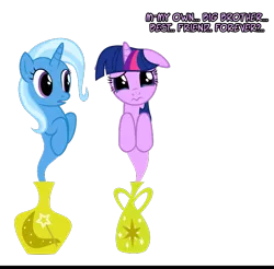 Size: 657x646 | Tagged: safe, artist:navitaserussirus, derpibooru import, trixie, twilight sparkle, genie, pony, asktwixiegenies, cropped, crying, female, floppy ears, lesbian, shipping, simple background, transparent background, twixie