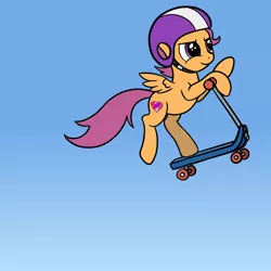 Size: 1000x1000 | Tagged: safe, artist:redquoz, derpibooru import, scootaloo, pony, atg 2017, female, filly, helmet, newbie artist training grounds, scooter, solo, spread wings, wings